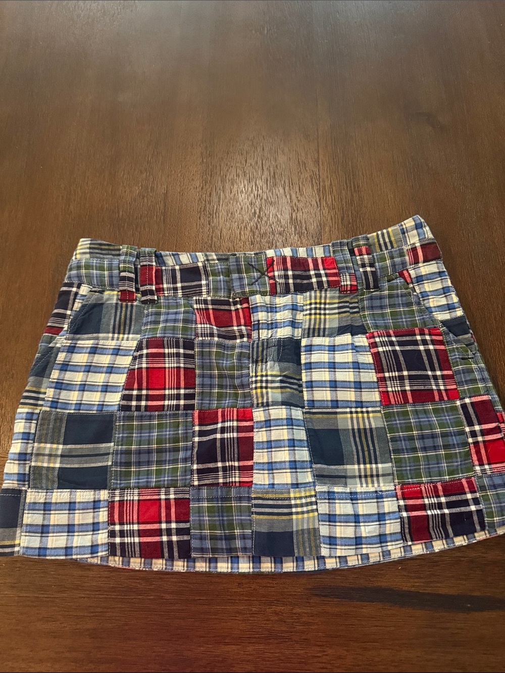 American Eagle Outfitters Patchwork Plaid Mini Skirt in Red, Navy & Green